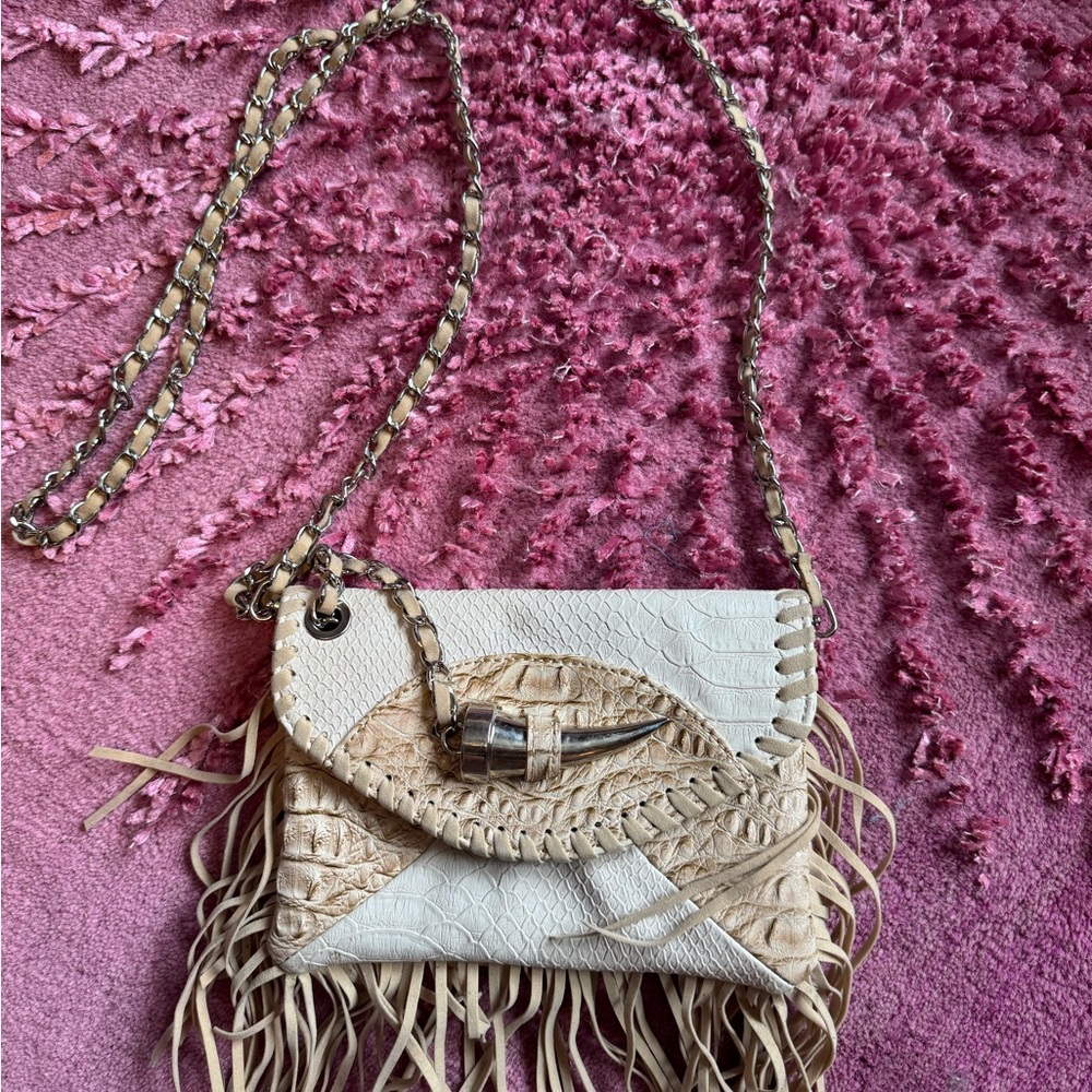 Cream Fringed small shoulder purse. NWOT